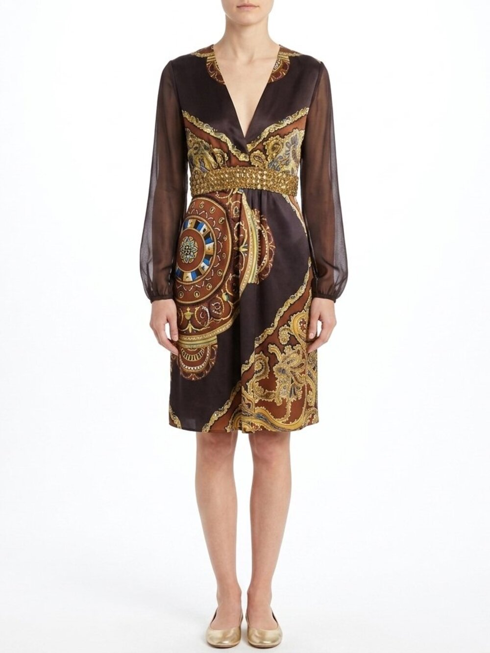 Single Dress Bejeweled Bold Print Silk Dress NEW- Sz. Sm